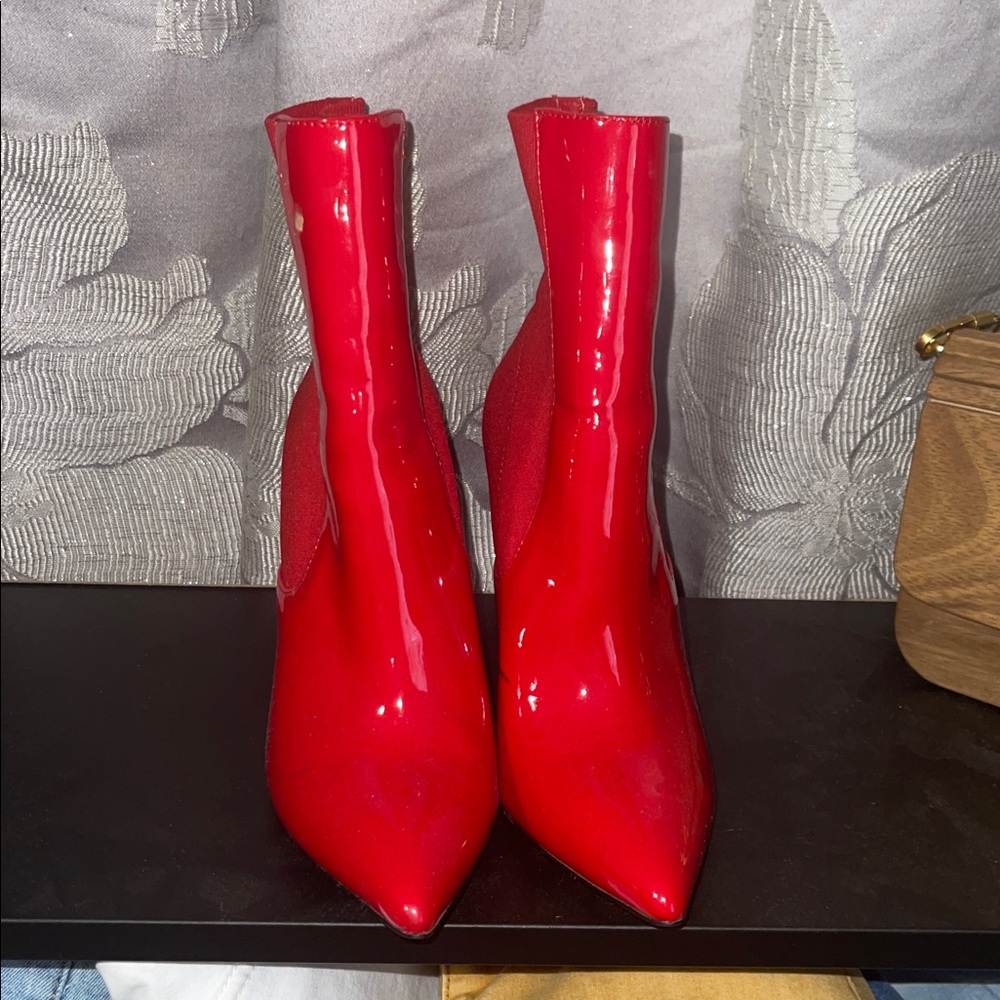 Red Patent Leather Ankle Boots